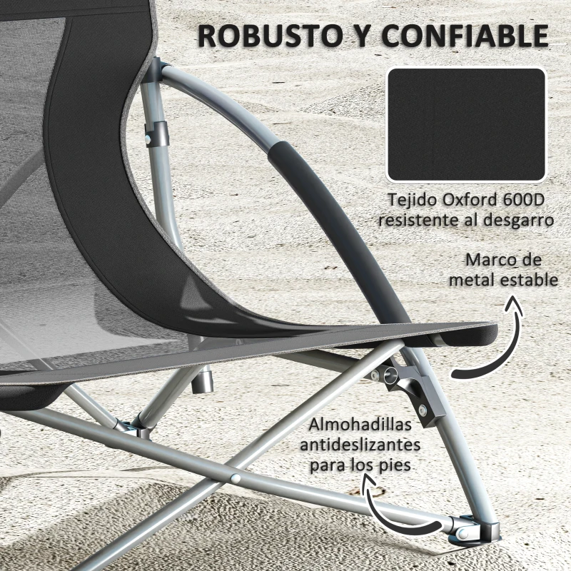 Outsunny Conjunto de 2 Sillas de Playa Plegables y Ligeras con Respaldo de Malla Reposabrazos y Bolsa 58x55x62 cm Negro