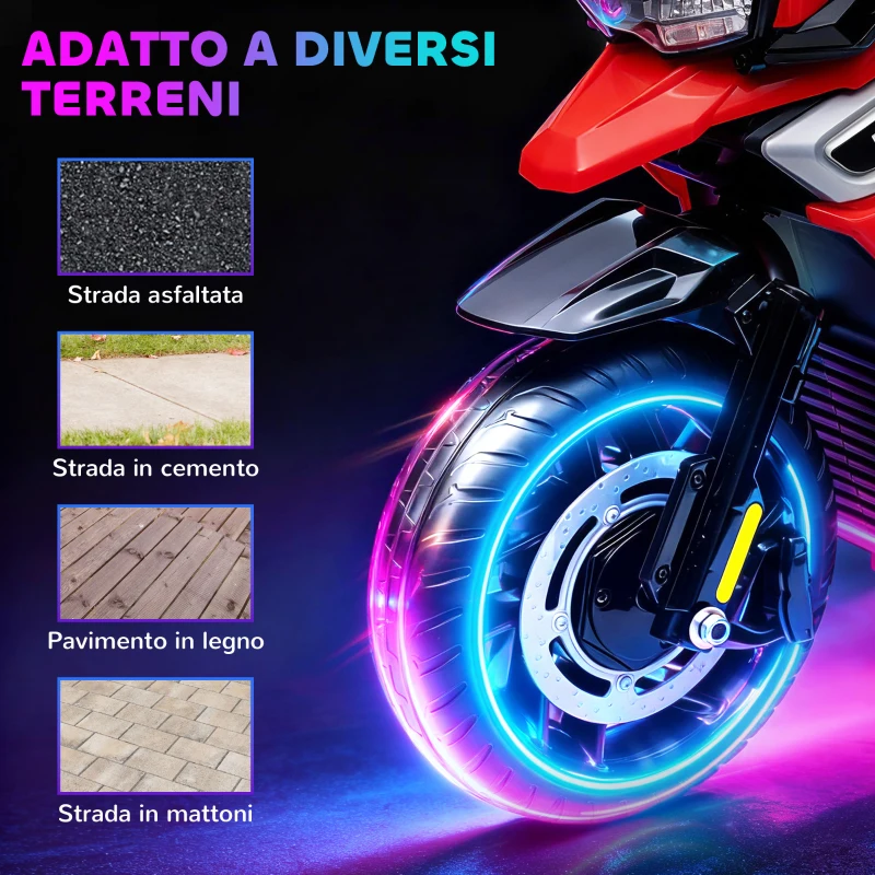 AIYAPLAY Moto Elettrica per Bambini con Rotelle, Specchietti e Poggiapiedi, in PP e Metallo, 85.5x44.5x56 cm, Rosso