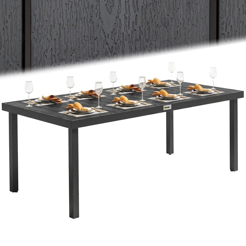 Outsunny Tavolo da Pranzo da Giardino per 8 Persone in Alluminio e Plastica, Nero