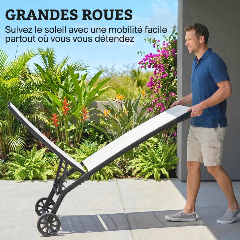 Outsunny Lot de 2 bains de soleil en aluminium et textilène avec roulettes dossier inclinable charge max. 150 Kg crème