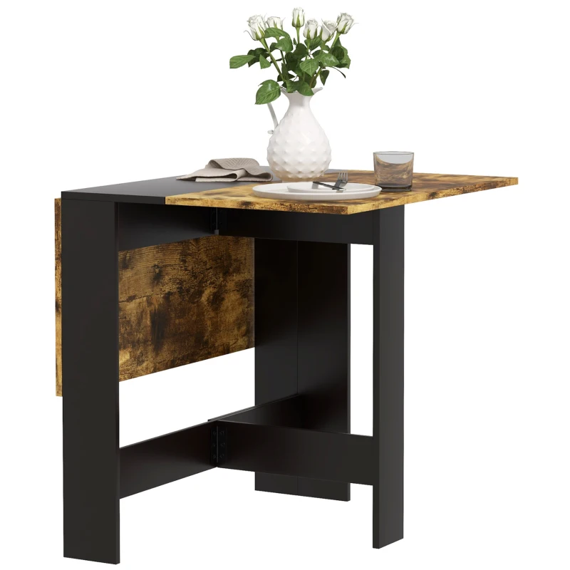 HOMCOM Mesa Plegable de Comedor Mesa de Cocina con Alas Abatibles para Espacio Pequeño 103x76x73,5 cm Negro y Marrón Rústico