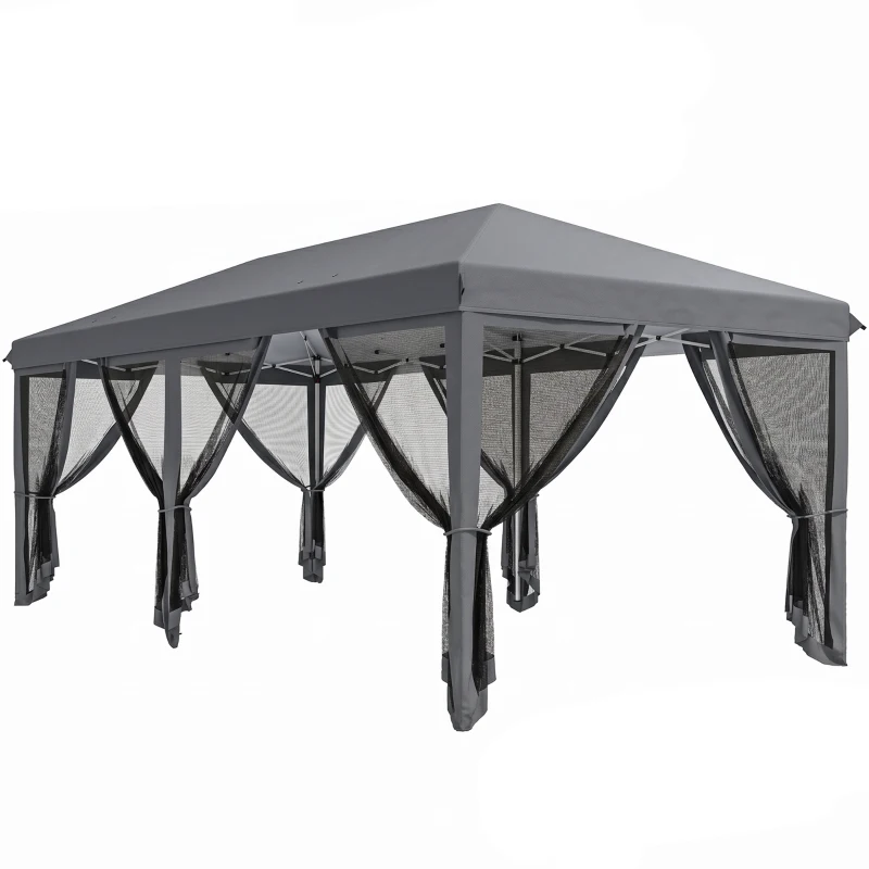 Outsunny Tonnelle Barnum Pliant Pop-up 6 x 3 m moustiquaires amovibles + Sac de Transport Gris