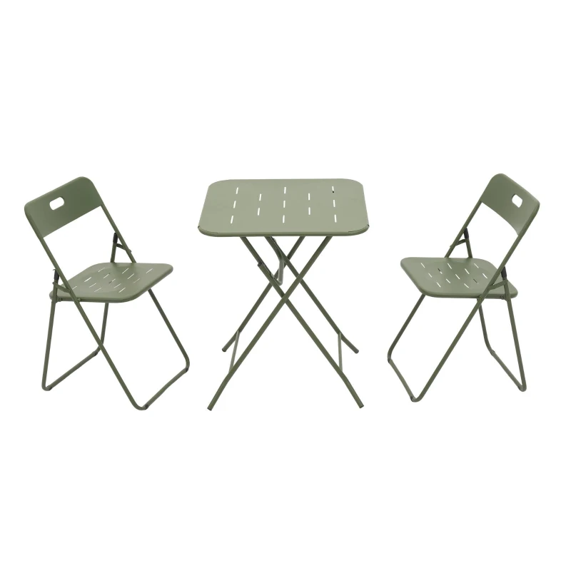 Ensemble bistrot pliable 3‑pièces en acier, avec 2 chaises + 1 table, Vert