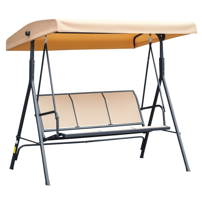 Outsunny Baloiço de Jardim Exterior de 3 Lugares com Toldo Reclinável Assento Respirável e Estrutura de Aço 175x118x159 cm Bege