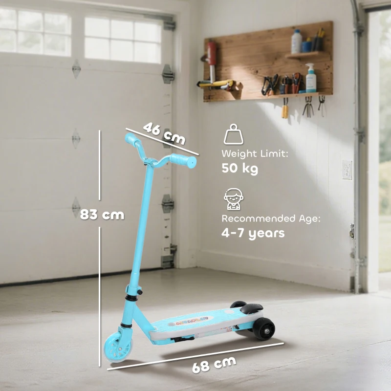 AIYAPLAY Electric Scooter for Kids Aged 4-7 Years, with Flashing LED Lights, Rear Auxiliary Wheels, Blue