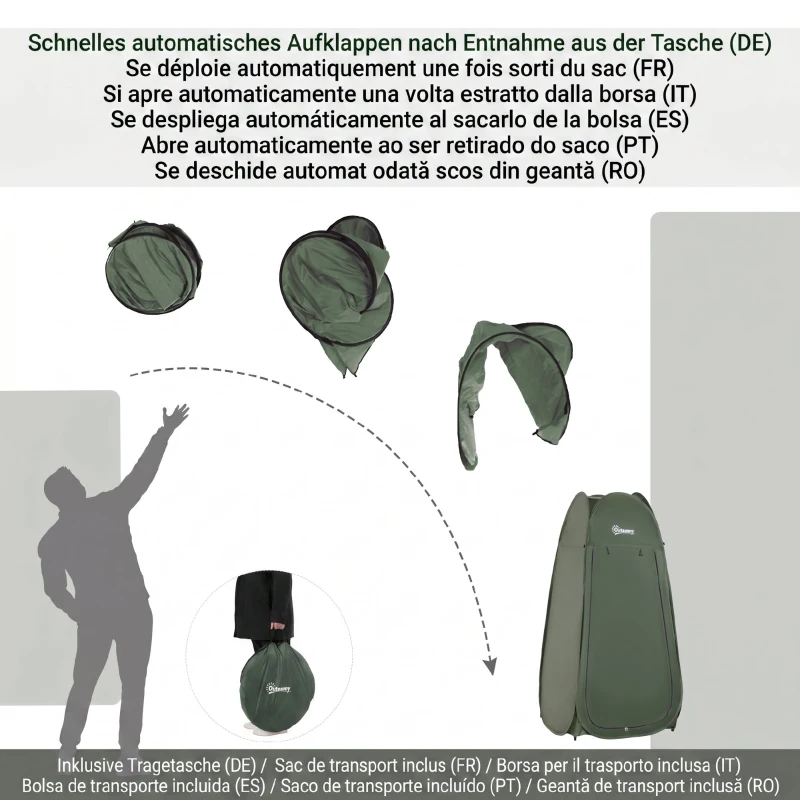 Outsunny Cort de Duș Pop Up Impermeabil din Poliester și Plastic, 100x100x185 cm, Verde Militar