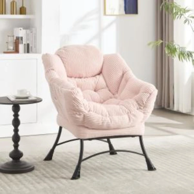 Fauteuil lounge avec pouf, accoudoirs et une poche latérale, revêtement en flanelle, 69,9x64,0x95,0 cm, Rose