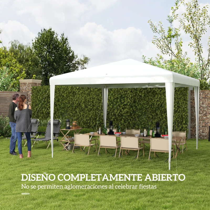 Outsunny Carpa Desmontable de Jardín 3x3 m Gazebo Cenador para Exteriores con 4 Orificios de Drenaje y Tubo de Acero Blanco