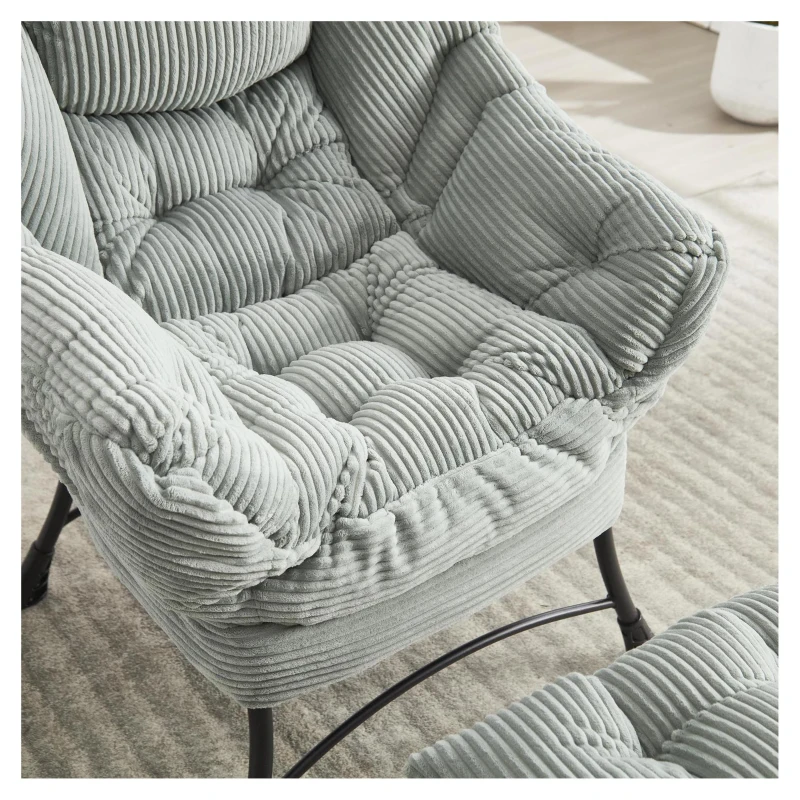 Fauteuil lounge avec pouf, accoudoirs et une poche latérale, revêtement en flanelle, 69,9x64,0x95,0 cm, Vert clair