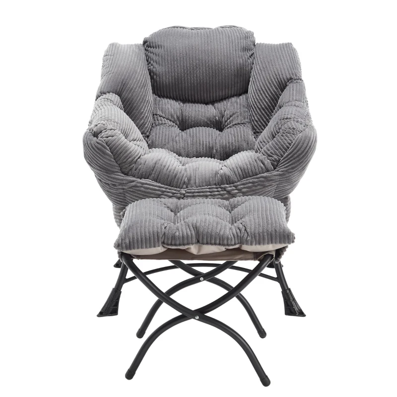 Fauteuil lounge avec pouf, accoudoirs et une poche latérale, revêtement en flanelle, 69,9x64,0x95,0 cm, Gris
