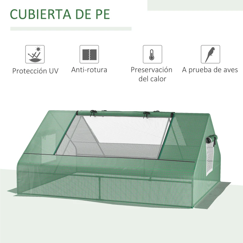 Outsunny Invernadero Pequeño para Cultivo con 4 Ventanas Enrollables Marco de Acero y Cubierta PE Anti-UV 180x140x80 cm Verde