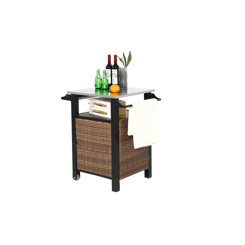 Desserte-bar d'extérieur avec roulettes et armoire de rangement, 76x57x85 cm, Marron