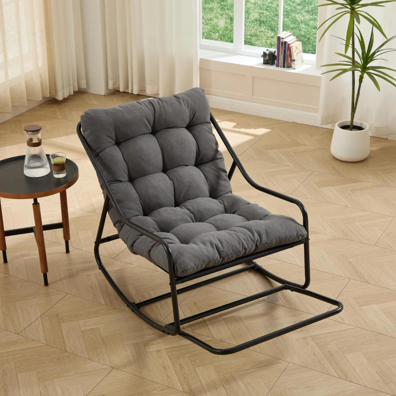 Fauteuil à bascule d'extérieur avec coussin de confort, pour salon, chambre, coin lecture, 75x116x82 cm, Gris