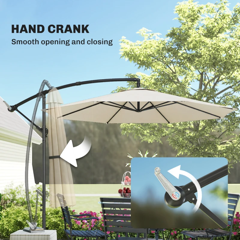Outsunny 3 m Overhanging Cantilever Parasol, with Cross Base - Cream White