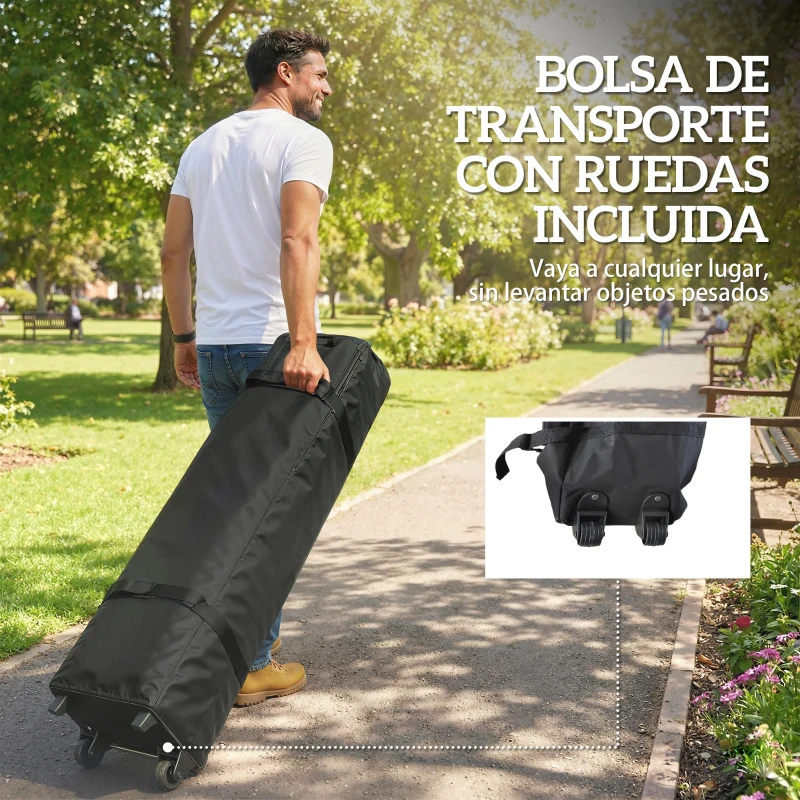 Outsunny Carpa Plegable Pop-up 3x3 m con Bloqueo Central Altura Ajustable Bolsa Transporte con Ruedas y Sacos de Arena Azul