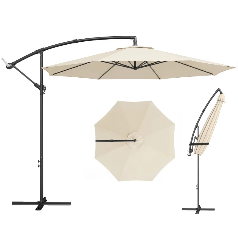 Outsunny 3 m Overhanging Cantilever Parasol, with Cross Base - Cream White