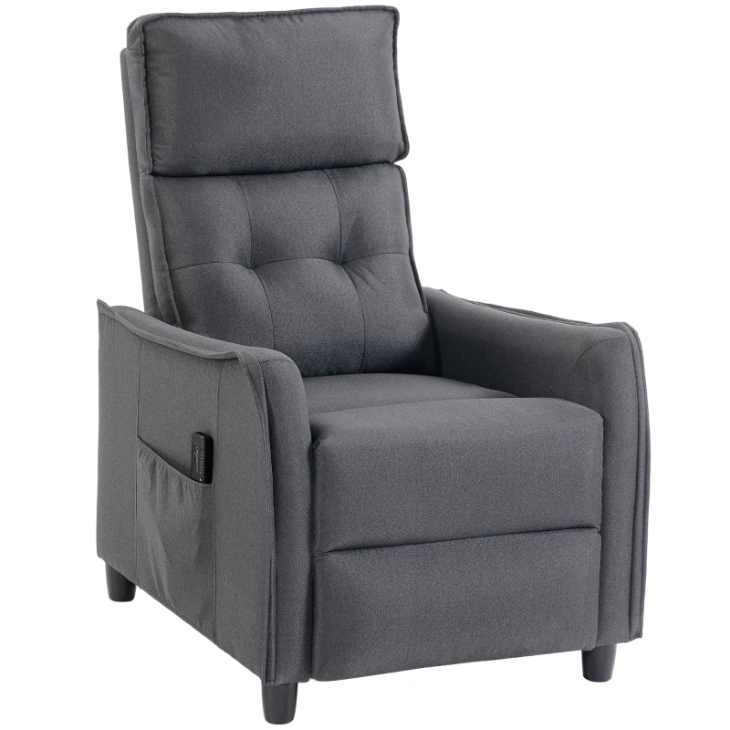 HOMCOM Fauteuil relax avec massage vibrant, aspect lin, dossier inclinable avec rembourrage à ressorts, repose-pieds, Gris
