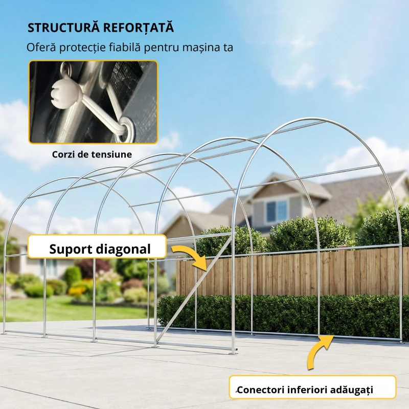Outsunny Garaj Exterior pentru Mașină 3x6 m Impermeabil cu Țesătură PE Rezistentă Cadru din Metal Galvanizat UPF 30+ Gri Închis