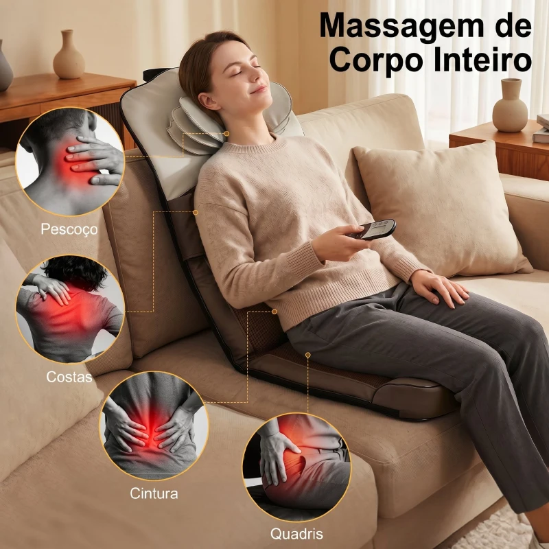 HOMCOM Colchão de Massagem Corporal com Aquecimento e Comando, Dobrável, 120x52x9 cm Castanho e Branco