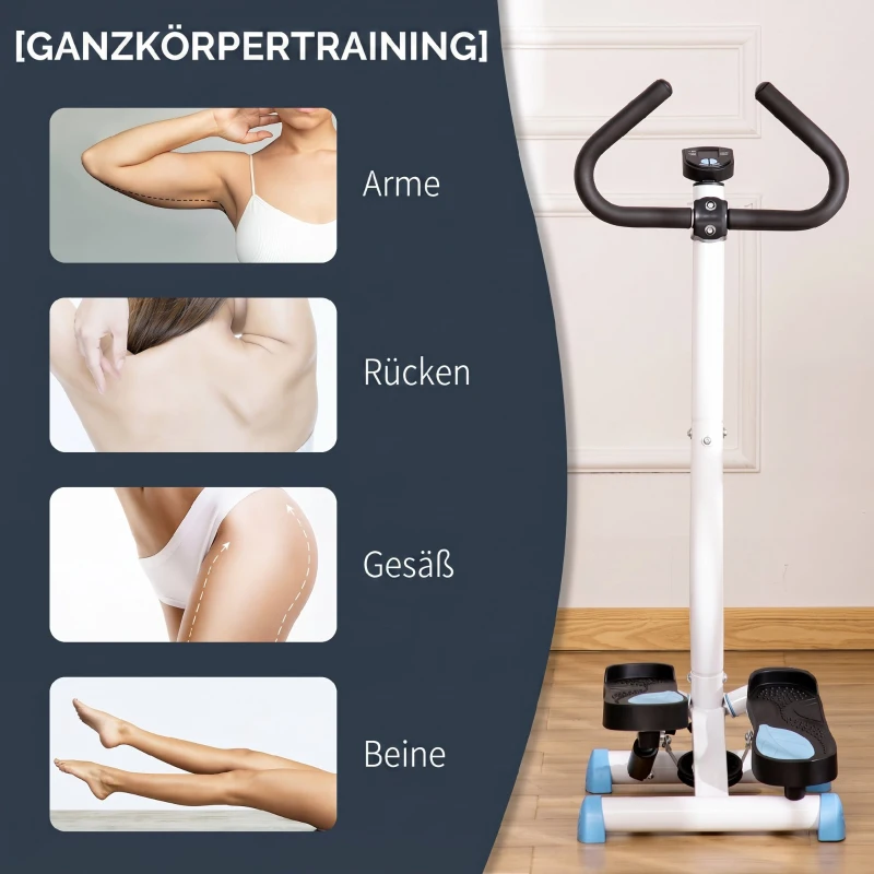 HOMCOM Stepper cu ghidon, pedale antiderapante și monitor LCD, din oțel și ABS, 55x44x108 cm, alb-negru și alb