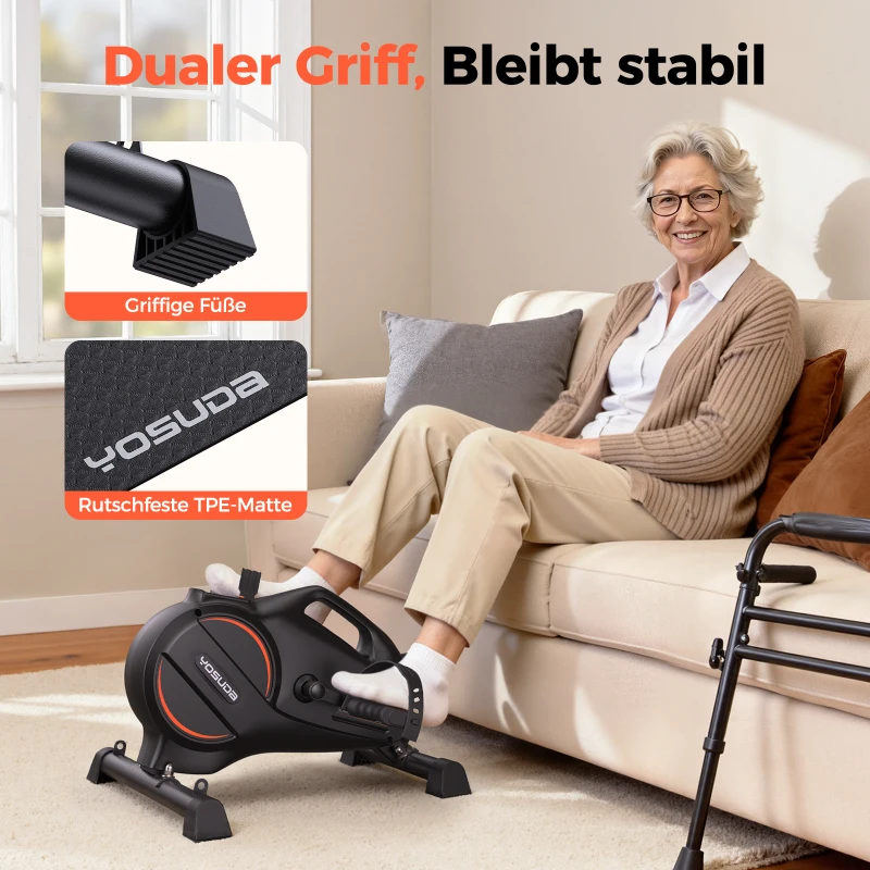 YOSUDA ​​Pedaltrainer, Beintrainer für Zuhause mit 2 Widerstandsbändern und rutschfester Matte, Mini Heimtrainer für Senioren, Arm und Beintrainer im Sitzen, 16-stufiger einstellbarer Widerstand