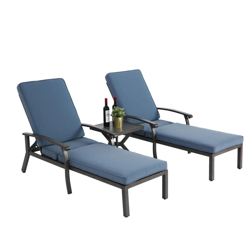 Chaise-lounge-patio avec dossier réglable, 204x58x100/30 cm, Bleu
