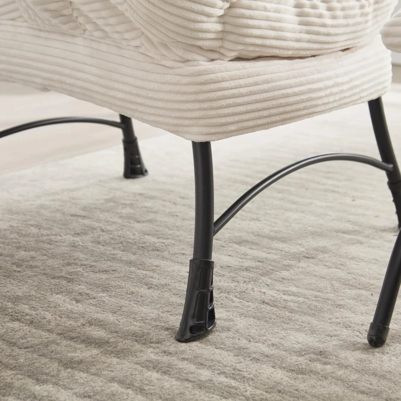 Fauteuil lounge avec pouf, accoudoirs et une poche latérale, revêtement en flanelle, 69,9x64,0x95,0 cm, Blanc