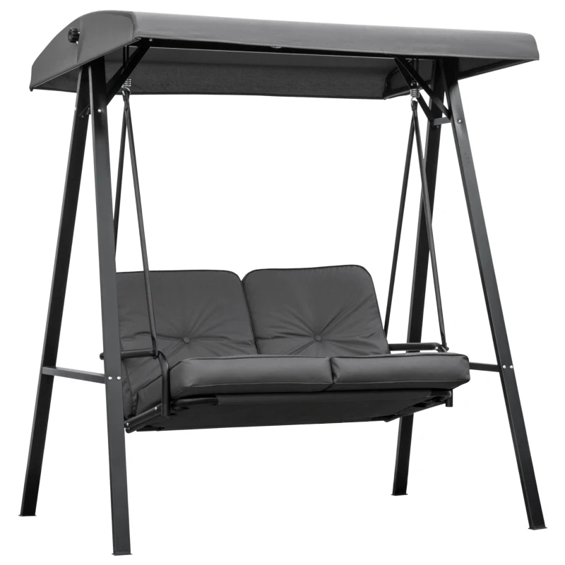 Outsunny Dondolo 2 Posti con Tettuccio Regolabile e Cuscini, in Acciaio e Poliestere, 144x117x173 cm, Grigio