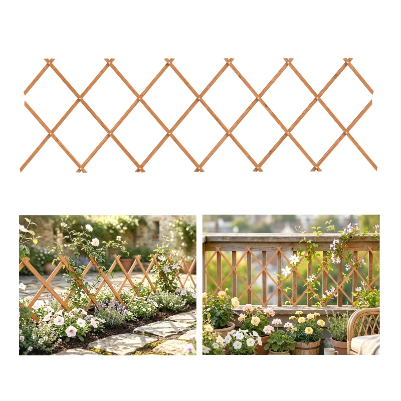 Outsunny Enrejado de Jardín de Madera Extensible Soporte para Plantas Trepadoras Rosas y Parra 180x60 cm Marrón Claro