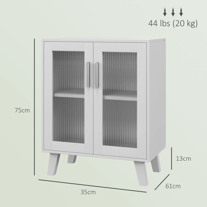 HOMCOM Aparador de 2 Puertas Aparador de Salón con 2 Estantes Puertas Transparentes para Cocina Entrada Blanco 61x35x75 cm