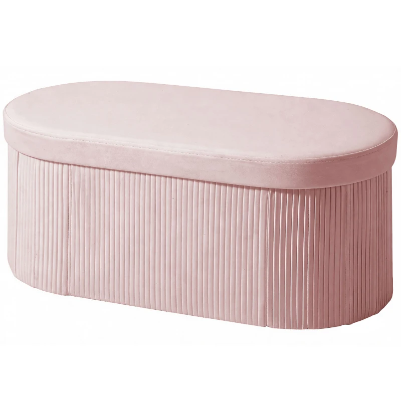 HOMCOM Puff Almacenaje Banco Almacenaje Plegable 72 L 76x38x35 cm Tapizado en Terciopelo Baúl de Almacenamiento Rosa