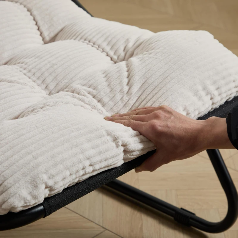 Fauteuil lounge d'extérieur avec pouf, coussin rembourré, tissu sling, structure en acier, Blanc