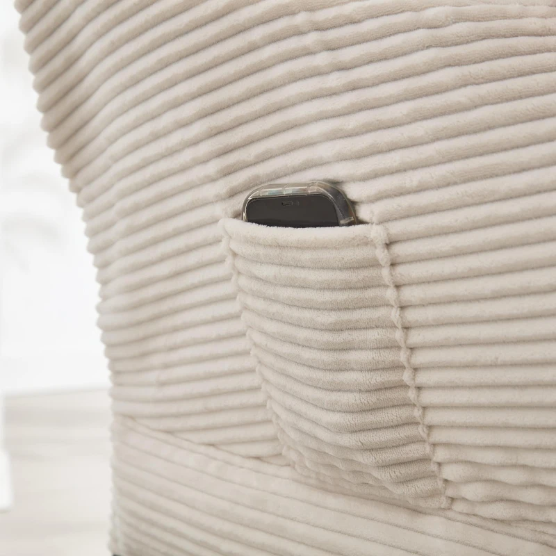 Fauteuil lounge avec pouf, accoudoirs et une poche latérale, revêtement en flanelle, 69,9x64,0x95,0 cm, Blanc