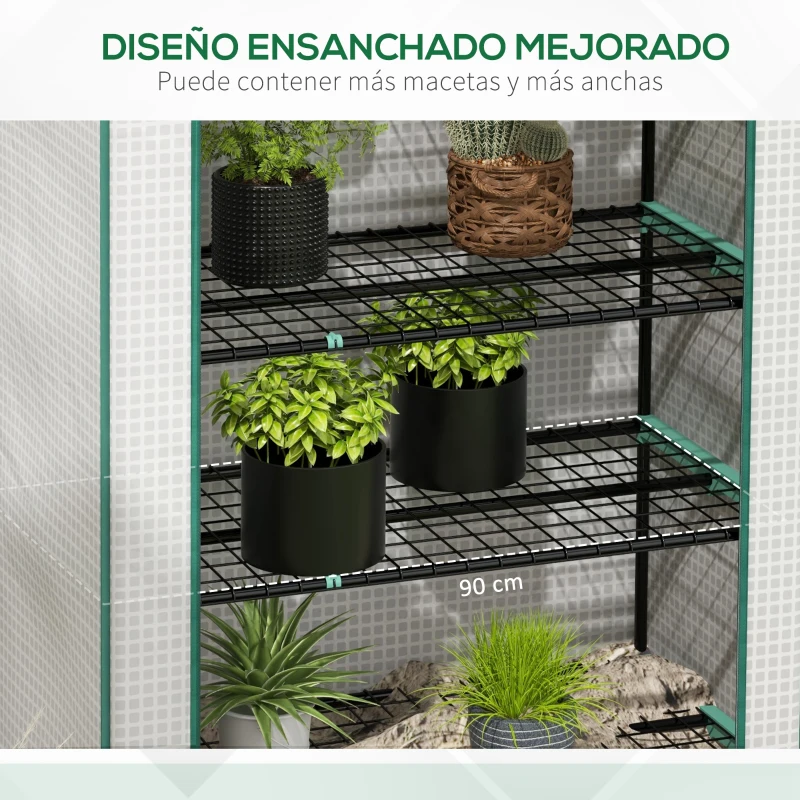 Outsunny Invernadero Resistente de 5 Niveles con 1 Puerta con Cremallera Anti-UV Diseño Ensanchado y Estantes 90x49x193 cm Blanco