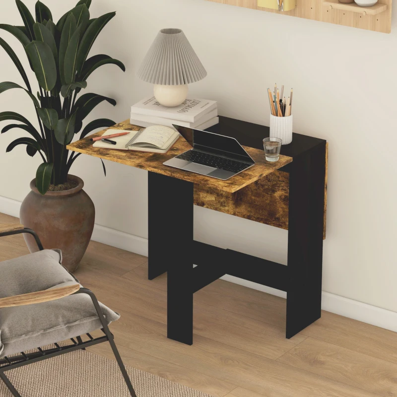 HOMCOM Mesa Plegable de Comedor Mesa de Cocina con Alas Abatibles para Espacio Pequeño 103x76x73,5 cm Negro y Marrón Rústico