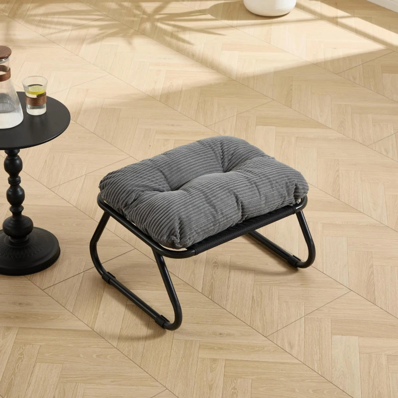 Fauteuil lounge d'extérieur avec pouf, coussin rembourré, tissu sling, structure en acier, Gris