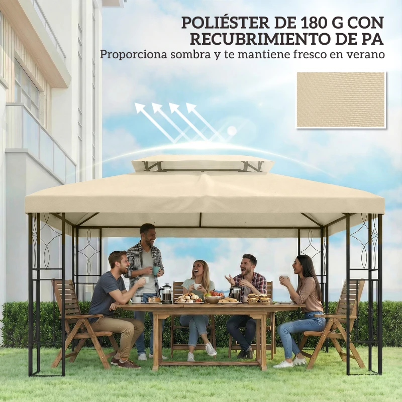 Outsunny Toldo de Recambio 4x3 m con Techo Doble Orificios de Drenaje y Protección UV Solo Toldo NO Incluye Marco Blanco Crema