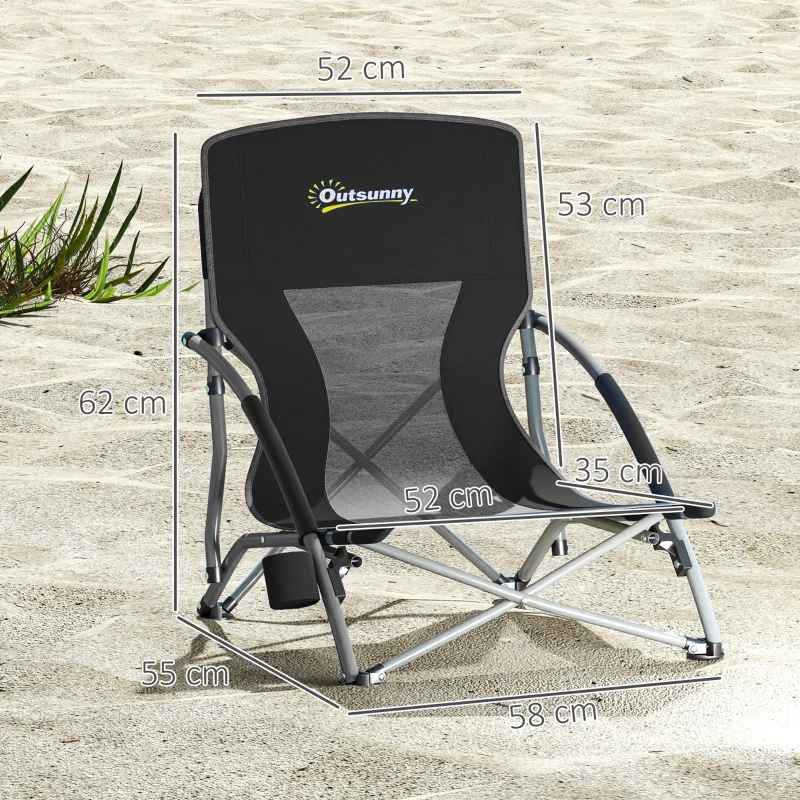 Outsunny Conjunto de 2 Sillas de Playa Plegables y Ligeras con Respaldo de Malla Reposabrazos y Bolsa 58x55x62 cm Negro