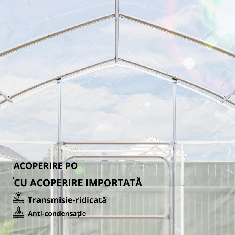 Outsunny Seră tunel cu învelitoare PO, 2 uși cu balamale, seră încălzită cu structură optimizată, transparentă