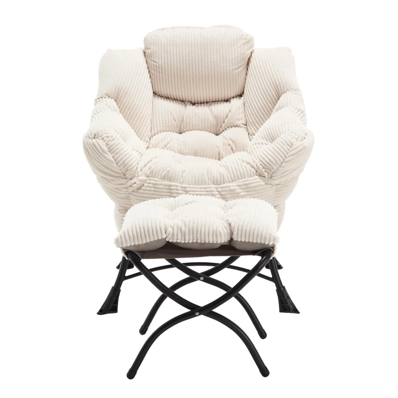 Fauteuil lounge avec pouf, accoudoirs et une poche latérale, revêtement en flanelle, 69,9x64,0x95,0 cm, Blanc