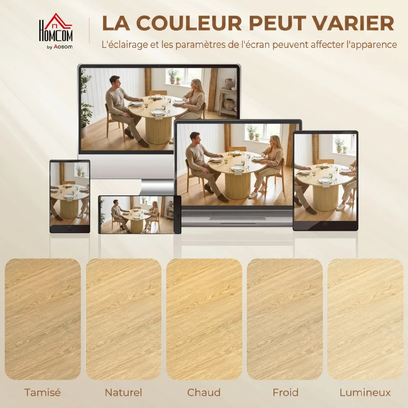 HOMCOM Table à manger ronde pour 4-6 personnes, Ø 120 x 75 cm, table de cuisine avec base cylindrique cannelée, bois naturel