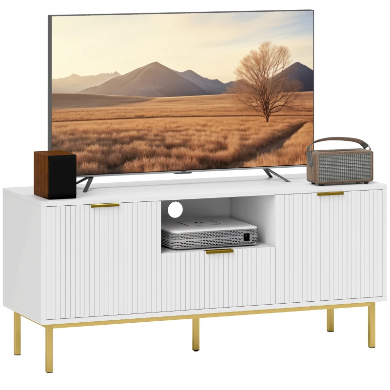 HOMCOM Meuble TV, meuble télé pour 50 pouces avec 2 portes à fermeture douce, tiroir et compartiment ouvert, 120x39x54cm, blanc