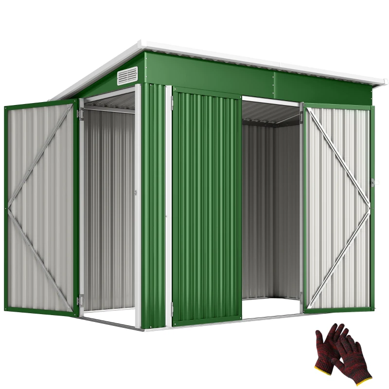 Outsunny Cobertizo de Jardín Exterior 2,7 m² 234x132x185 cm con Triple Puerta Cerradura y Ranuras de Ventilación Verde