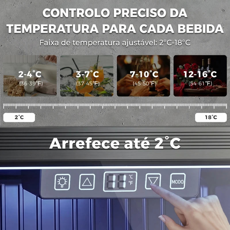 HOMCOM Frigorífico de Bebidas 50 L com Porta de Vidro Duplo Iluminação LED Prateleira Ajustável para 48 Latas