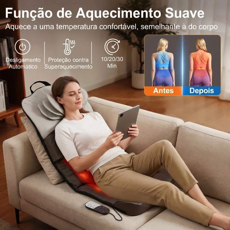 HOMCOM Colchão de Massagem Corporal com Aquecimento e Comando, Dobrável, 120x52x9 cm Castanho e Branco