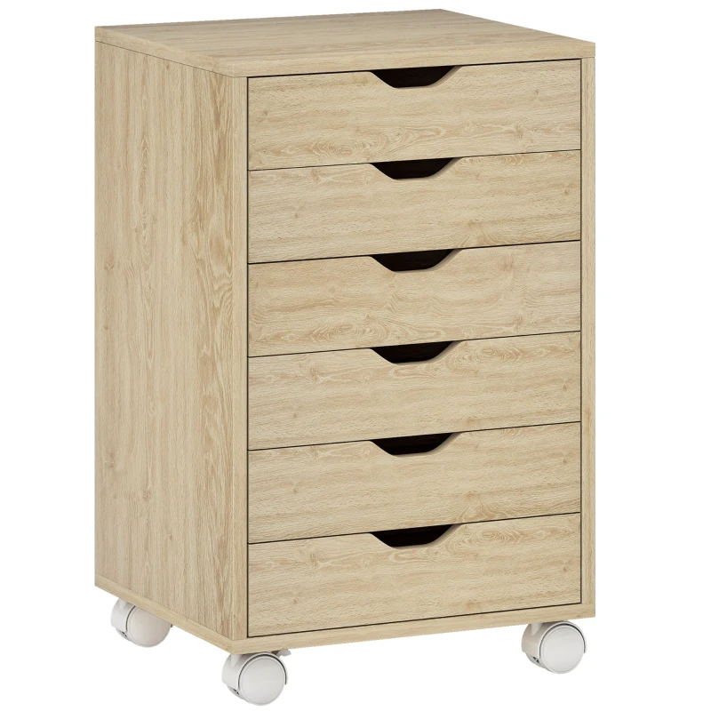 HOMCOM Bloco de Gavetas Móvel Arquivador com 6 Gavetas Suporte para Impressora com Rodas 40x35x63 cm Madeira