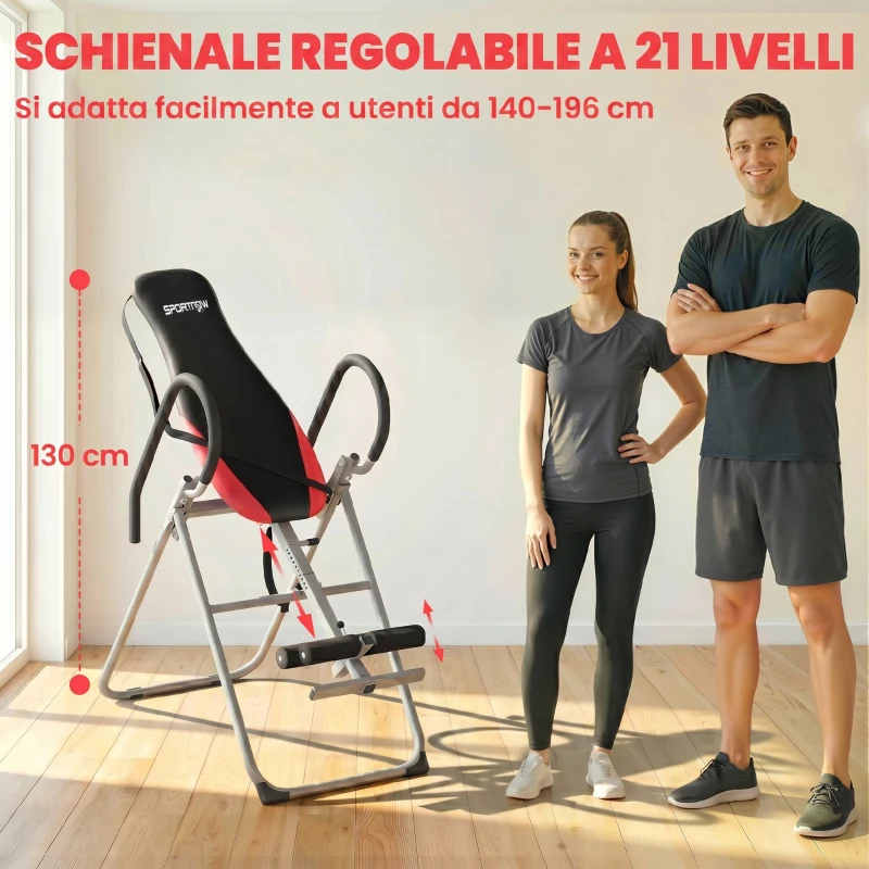 SPORTNOW Panca a Inversione Pieghevole e Imbottita con Blocco Regolabile per Caviglie, Rosso