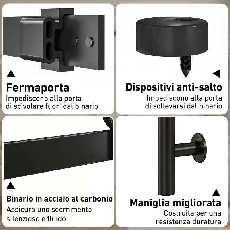 HOMCOM Porta Scorrevole Interno in Stile Rustico con Binario Silenzioso, Kit Ferramenta e Maniglia, Bianco