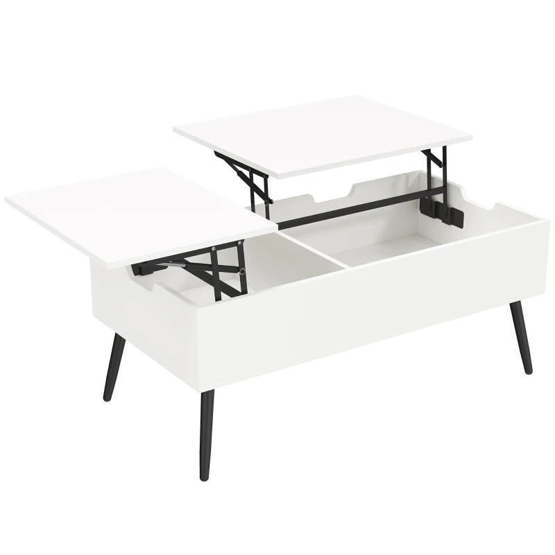 HOMCOM Table Basse Relevable avec Double Plateau et Compartiment Caché, Blanc pour Salon