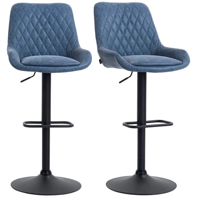 HOMCOM Set of Two Faux Leather Retro Bar Stools - Dark Blue